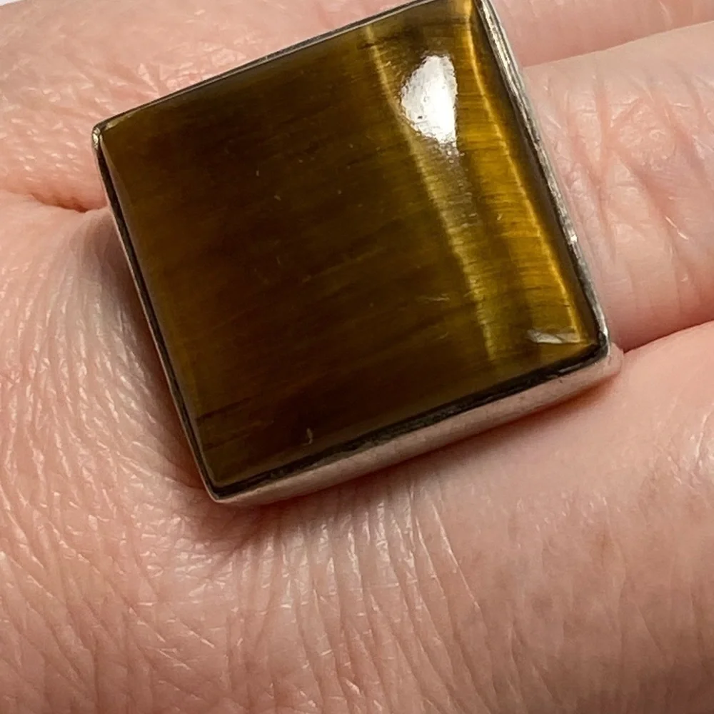 Tiger’s Eye 925 Artisan Native Ring Sterling Silver Size 7.25 Square 11.82g